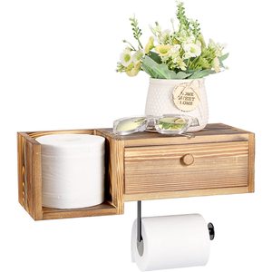 Solid Wood Wall Mounted Toilet <b>Paper</b> Holder With Storage Shelf Rectangle Easy Cleaning <b>Kitchen</b> Bathroom Organizer - Product Image 5