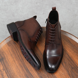 Botas de Tobillo para Hombre, Primavera-Otoño, Parte Superior de Cuero Genuino con Estampado de Leopardo, Suela de Goma, Impermeables, para Trabajo - Product Image 6