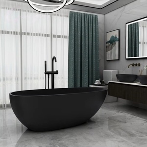 Baignoire autoportante ovale moderne en pierre artificielle <span class=keywords><strong>noire</strong></span> mate, de luxe, pour salle de bain intérieure, <span class=keywords><strong>avec</strong></span> drain, en surface solide, pour bain profond - Product Image 4