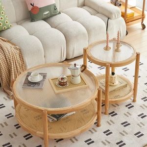 Mesa de Centro Nórdica de Lujo Minimalista Moderna Hecha a Mano 2026, Madera Maciza, Vidrio y Ratán, Fácil de Montar, Muebles para Sala de Estar - Product Image 6