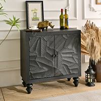 Meuble de rangement INNOVA Home Accent, style farmhouse, panneau en bois sculpté noir unique, antique, 2 portes, meubles de maison, bar à domicile, salle à manger
