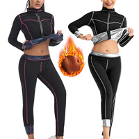 Setelan Sauna Garis-garis Fuchsia Grosir, Lengan Panjang, Kerah Tegak, Pakaian Yoga, Setelan Sauna untuk Wanita