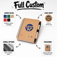 Carnet à spirales en kraft avec logo personnalisé, stylo et notes adhésives – Cadeau événementiel, fournitures de bureau et scolaires, blocs-notes de poche imprimés avec logo personnalisé