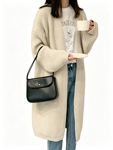 Cardigan en tricot épais de haute qualité pour <span class=keywords><strong>femme</strong></span>, automne, manches longues, ample, décontracté, long avec poche - Product Image 3