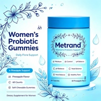 Gummies probiotiques pour femmes Metrand, saveur ananas, 60 unités, complément alimentaire quotidien pour l'équilibre de la flore intime féminine