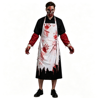 Herren Blutiger Metzger-Kostüm Halloween Horror-Party-Outfit Blutiger Handabdruck Zerlumpte Schürze Cosplay-Anzug