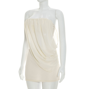 Viviblook D26ST148 Women Summer Set Solid Color Sexy Sleeveless Chiffon <b>Patchwork</b> Strapless Top Mini Bodycon <b>Skirt</b> Two Piece Set - Product Image 6