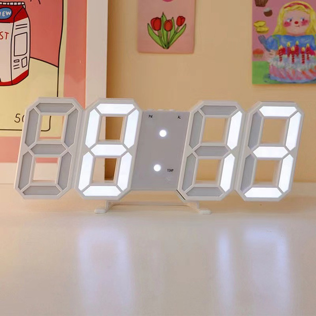 Home Decor Table Clock 3d Dimensional Led Light 3d Wall Led Alarm Digital Clock 3d Wall Alarm Digital Clock White Number Time