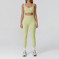 Conjunto de Yoga de Alta Elasticidad con Hombros Descubiertos para Mujer, Sujetador Deportivo, Top Corto, Leggings Acampanados, Cintura Elástica, Secado Rápido y Transpirable