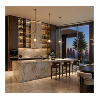 CBMmart 2026 – Armoire de cuisine tendance au design de luxe, avec plan de travail en quartz et éclairage LED, en contreplaqué, sur mesure