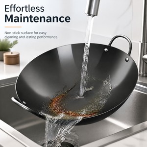 Heavy Duty Traditional <b>Cast</b> Iron Chinese Wok With Double Loop Handles Stable Cooking Professional Catering Cookware - Product Image 6