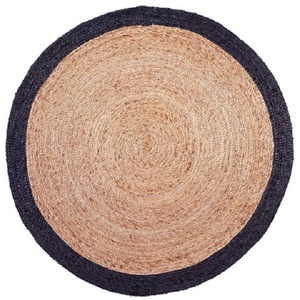 <span class=keywords><strong>Tappeto</strong></span> <span class=keywords><strong>Rotondo</strong></span> in Iuta con Bordo Intrecciato Nero, Stile Bohémien Artigianale, <span class=keywords><strong>Tappeto</strong></span> a Pelo Corto per Soggiorno - Product Image 1