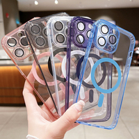 Coque Magnétique Transparente pour iPhone 17 Air 16 15 14 13 12 11 Pro Max Plus, Couleur Bonbon, Hybride Rigide et Souple en TPU