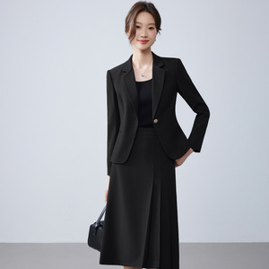 Women's Suit Set With Skirt Midi Length Polyester Satin Office Lady Full Sleeve Anti-Wrinkle Two Piece Set - Product Image 3
