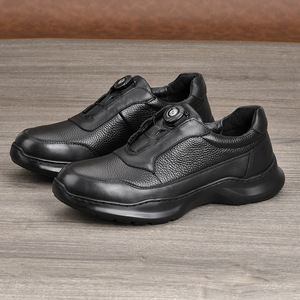 Men's Genuine Cow Leather Walking Shoes <b>Round</b> <b>Toe</b> Rubber Outsole Anti Slippery Low <b>Heel</b> Solid Color Buckle Closure Comfortable - Product Image 2