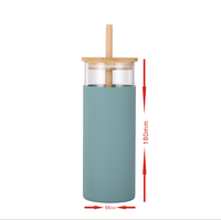 Gobelet en verre borosilicate de 20 oz avec paille, manchon de protection en silicone, couvercle en bambou sans BPA, compatible lave-vaisselle, réutilisable, logo personnalisé