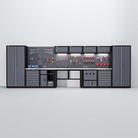 Système de rangement modulaire 8 pièces robuste et symétrique pour garage/atelier avec double casier, établi et panneau perforé pour outils mural
