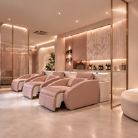 Moderner, stilvoller, maßgefertigter Salon-Nagel-Präsentationsständer mit LED-Beleuchtung, umweltfreundlich, robust, individuell gestaltetes Holz-Beauty-Display-Rack für Friseure