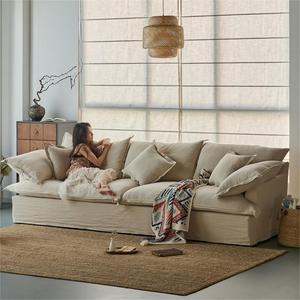 Mid century fabric <b>sofa</b> wabi sabi style removable washable straight couch retro cream design for <b>small</b> living room - Product Image 1