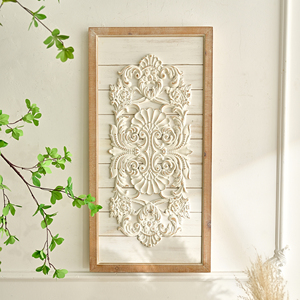 Decoración Rústica para Interiores de Estilo Farmhouse, MDF Ecológico Tallado con Patrón Floral Artístico, Artesanía de Pared para el Hogar, Forma Rectangular - Product Image 1