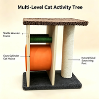 Arbre à chat en bois avec tunnel roulant, poteaux à gratter interactifs, structure en bois massif, mobilier multi-activités pour chat
