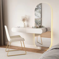 Table de maquillage élégante de style Art Déco, petite, blanche, murale, flottante, en bois, avec miroir et tiroirs