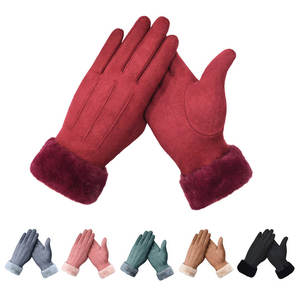 Gants d'hiver pour femmes en gros - En stock, grande quantité, gants en velours pas chers avec poignets en fausse fourrure et gants d'hiver chauffants - Product Image 1