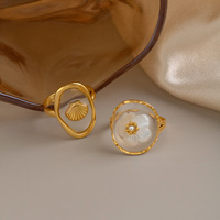 Bague ajustable tendance en acier inoxydable plaqué or 18 carats, motif fleur de coquillage style océan, pour femme, usage quotidien, vente en gros