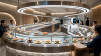 Convoyeur à sushi automatique en acier inoxydable à 2 niveaux, vitesse réglable, nouveau robot de livraison de nourriture intelligent, restaurant moderne