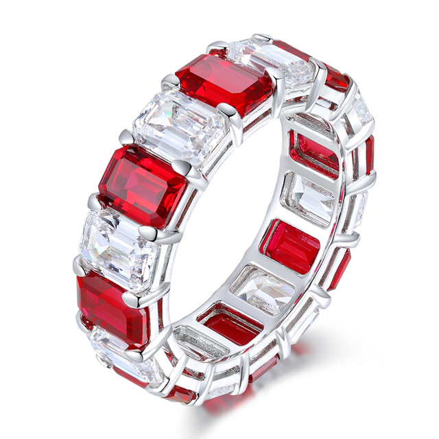 Lab Grown Ruby Gemstone Emerald Cut 925 Sterling Silver Ring New Design Wedding Engagement Jewelry for Women Men Gifts Parties