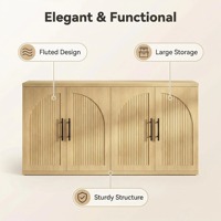 Meuble buffet OEM/ODM avec rangement, buffet latéral symétrique à arche avec étagère réglable, poignées noires, meuble TV en bois