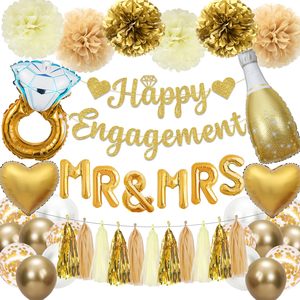 Kit de décoration doré pour fête de fiançailles, ballon en aluminium en forme de bague et de cœur pour bouteille de vin, guirlande de fleurs en papier et latex, mariage, MRS - Product Image 1
