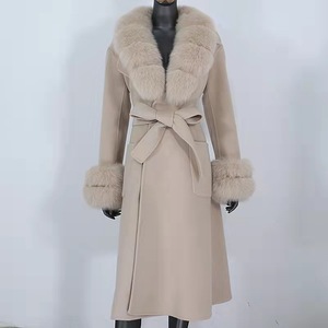 Abrigo de invierno de Cachemira para mujer, abrigo largo con ribete de lana y piel de zorro a la moda - Product Image 1