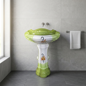 Sterling Fancy Pattern Round Ceramic Wash Basin with Full Pedestal Designer Bathroom Sanitary Ware - Product Image 6