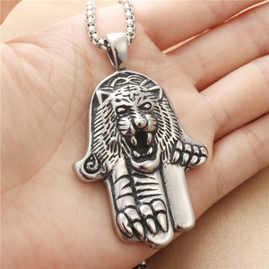 Colgante de Mano de Buda Tigre, Collar de Acero Inoxidable para Hombre, Estilo Punk Retro, Joyería de Moda con Forma de Animal 19065 - Product Image 2