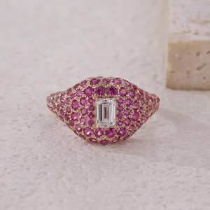 Fait à la main beaux saphirs roses en or massif jaune 18 carats de haute qualité coupe émeraude IGI certifié bague pour femme anniversaire - Product Image 3