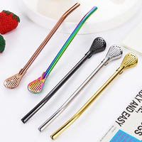 18/8 acier inoxydable réutilisable métal paille cuillère pratique Drinkware accessoires avec filtre cuillère pour facile à boire