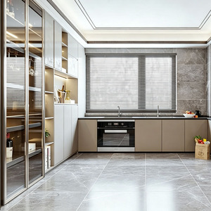 Ensemble complet d'armoires de <span class=keywords><strong>cuisine</strong></span> autoportantes en bois massif avec portes Shaker, plan de travail en granit artificiel et quincaillerie en acier inoxydable - Product Image 5