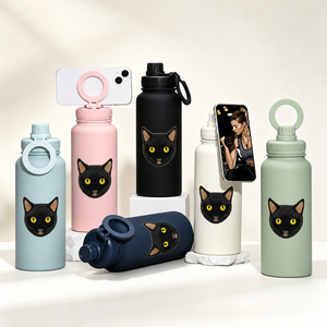 Botella de Agua de Viaje de Acero Inoxidable con Estampado de Dibujos Animados de Gatitos Personalizada, Libre de BPA, Aislamiento Térmico de 12-24 Horas, Tapa con Anillo Magnético - Product Image 1