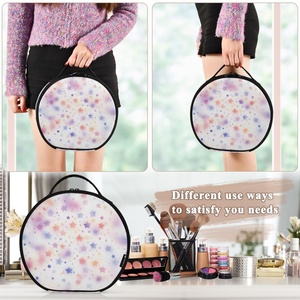 Nouvelle trousse de rangement cosmétique portable de forme ronde, sacs à maquillage imperméables, logo personnalisé, prix bas en vente - Product Image 4