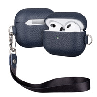 Étui pour écouteurs Airpods Pro en cuir véritable grain litchi avec boucle en métal sans dragonne, personnalisable