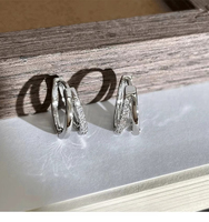 Boucles d'oreilles créoles unisexe double couche en zircon, style minimaliste ton froid, de haute qualité, pour la guérison des oreilles, tendance, vente en gros
