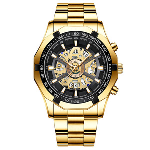 Binbond Skeletonized Quartz Watch 13mm Waterproof Men's Analog Tachymeter Stainless Steel Band - Product Image 2
