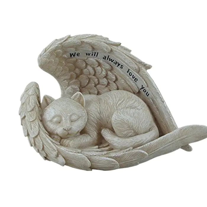 眠っている猫の天使の翼の置物ペット子猫記念詩彫刻動物新しい