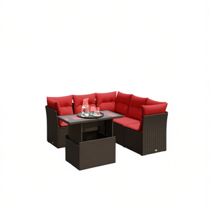 ชุดโซฟาสวนหวายโพลีสีน้ำตาล 6 ชิ้นพร้อมเบาะรองนั่งเฟอร์นิเจอร์กลางแจ้งสไตล์ร่วมสมัย - Product Image 1