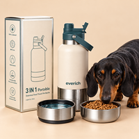 Bouteille d'eau 3 en 1 Everich ODM 32oz/64oz pour animaux de compagnie et humains avec petit bol et couvercle double usage avec poignée pour l'extérieur et les promenades avec le chien