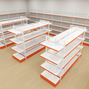 Kainice Heavy Duty Powder Coated <strong>Double</strong> <strong>Sided</strong> Stainless Steel Metal Display Shelf Backboard Wire Supermarket Gondola <strong>Shelving</strong> - Product Image 4