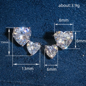 Orecchini a perno con doppio cuore per donna, con pietre scintillanti, gioielli da indossare tutti i giorni, regalo, all'ingrosso - Product Image 4