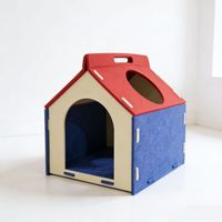 Lit pour chat Villa Color Block, couleur contrastée rouge et bleu, maison pour chat en feutre épaissi semi-fermée, utilisable toute l'année