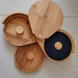 Three Layer Rotating <b>Bamboo</b> Salt Box With Lids Airtight Condiment <b>Container</b> For Solid Seasonings - Product Image 1